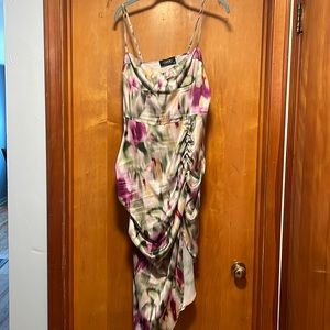 Illusion ruched midi dress